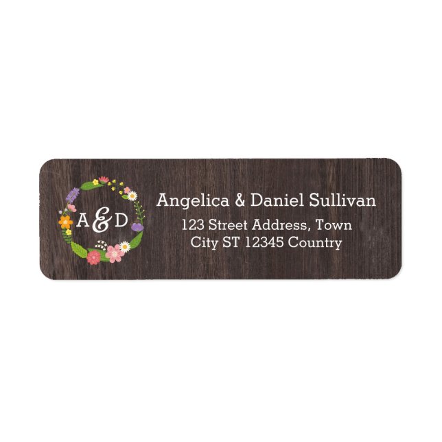 Rustic Woodland Bohemian Floral Wreath Wedding Label (Front)