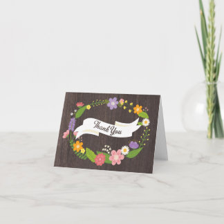 Rustic Woodland Bohemian Floral Wreath Wedding Thank You Card