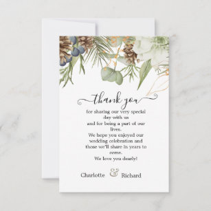 Rustic Woodland Botanical with Pinecones Wedding Thank You Card
