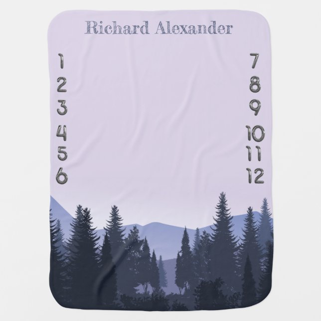 Rustic Woodland Boy Months Milestone Baby Blanket (Front)