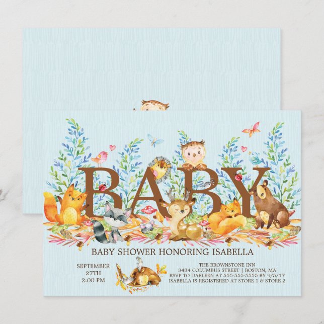Rustic Woodland Boys Baby Shower Invitation (Front/Back)