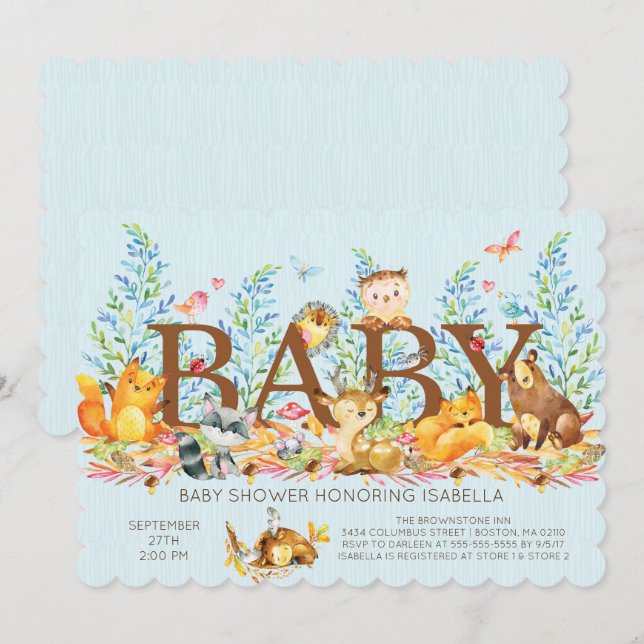 Rustic Woodland Boysl Baby Shower Invitation (Front/Back)