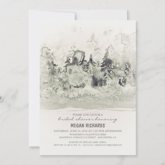 Rustic Woodland Bridal Shower Watercolor Invitation (Front)