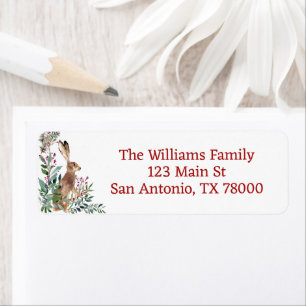 Rustic Woodland Bunny Christmas Return Address Label