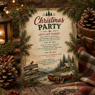 Rustic Woodland Cabin Christmas Party | Invitation