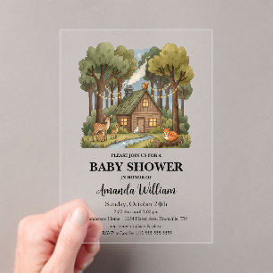 Rustic Woodland Cabin Forest Animals Baby Shower Acrylic Invitations