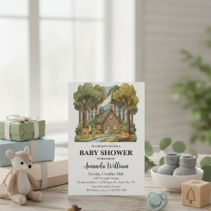 Rustic Woodland Cabin Forest Animals Baby Shower Invitation