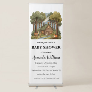 Rustic Woodland Cabin Forest Animals Baby Shower Retractable Banner