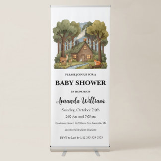 Rustic Woodland Cabin Forest Animals Baby Shower Retractable Banner