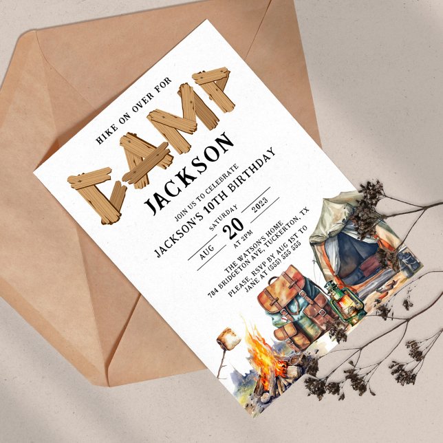 Rustic Woodland Camping Personalized Birthday Invitation (Creator Uploaded)
