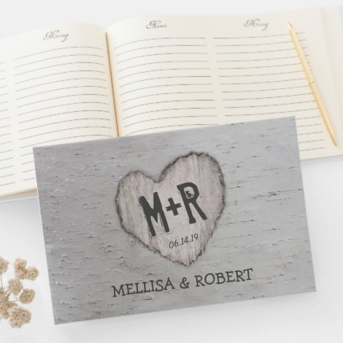 Rustic Woodland Carved Heart Birch Tree Wedding Guest Book