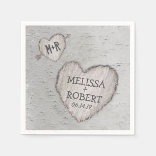 Rustic Woodland Carved Heart Birch Tree Wedding Paper Napkins