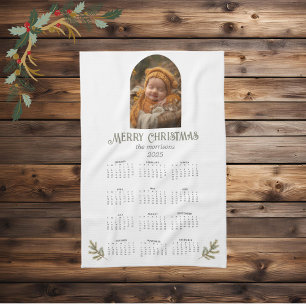 Rustic Woodland Christmas 2025 Calendar Photo Kitchen Towel
