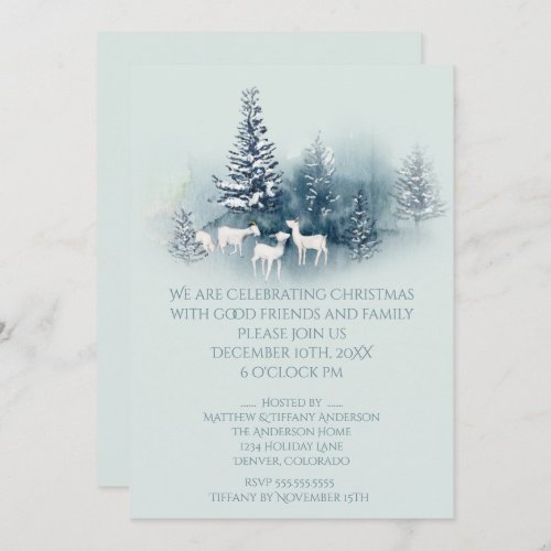 Rustic Woodland Christmas Evergreen Goats Invitation
