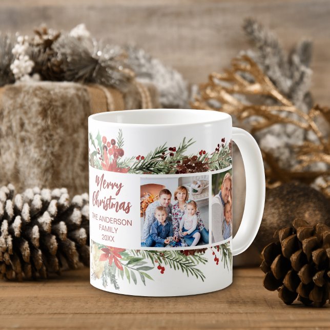 Rustic Woodland Christmas Family 4 Photo  Coffee Mug