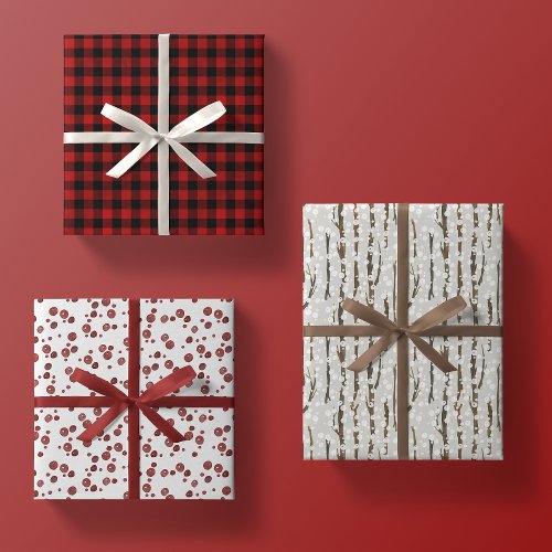 rustic woodland christmas gift wrapping paper trio