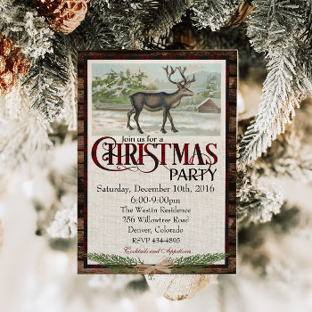 Rustic Woodland Christmas Party Invitation by SugSpc_Invitations at Zazzle