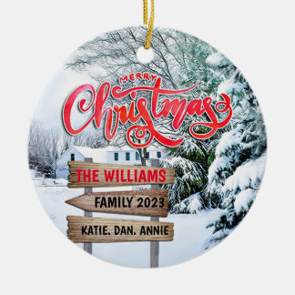 Rustic woodland Christmas Winter snow Woodland  Ceramic Ornament