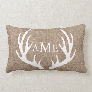 Xmas pillow cover custom gift for hunter custom Monogram & Name Xmas antler cushion Rustic Antlers Christmas Cushion Cover deer antler