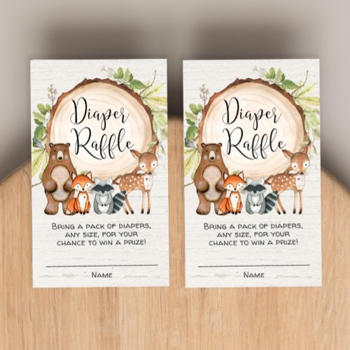 Rustic woodland cute animals diaper raffle cards