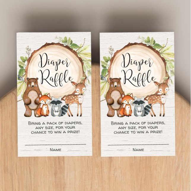 Rustic woodland cute animals diaper raffle cards (Creator Uploaded)