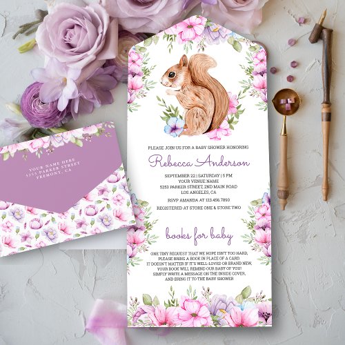Rustic Woodland Cute Floral Squirrel Baby Shower All In One Invitation