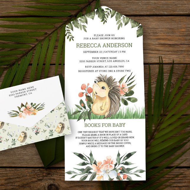 Rustic Woodland Cute Hedgehog Baby Shower All In One Invitation (Creator Uploaded)