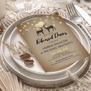 Rustic Woodland Deer Couple Rehearsal Dinner Invitation