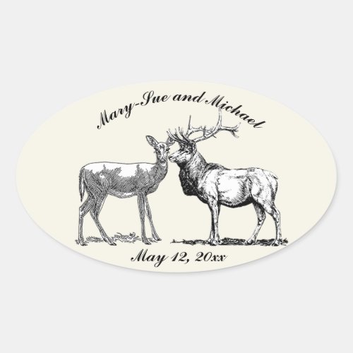 Rustic Woodland Deer Design Oval Sticker