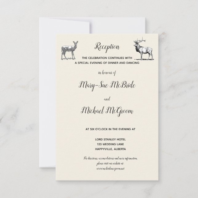 Rustic Woodland Deer Design Reception Invitation (Front)