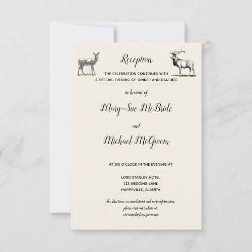 Rustic Woodland Deer Design Reception Invitation