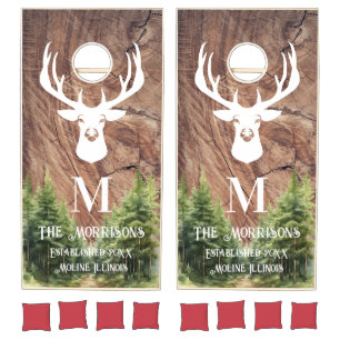 Rustic Woodland Deer Family Monogram Cornhole Set