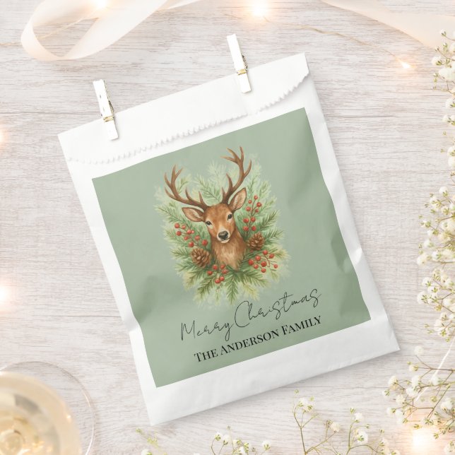Rustic Woodland Deer Head with Winter Foliage -  Favor Bag (Clipped)