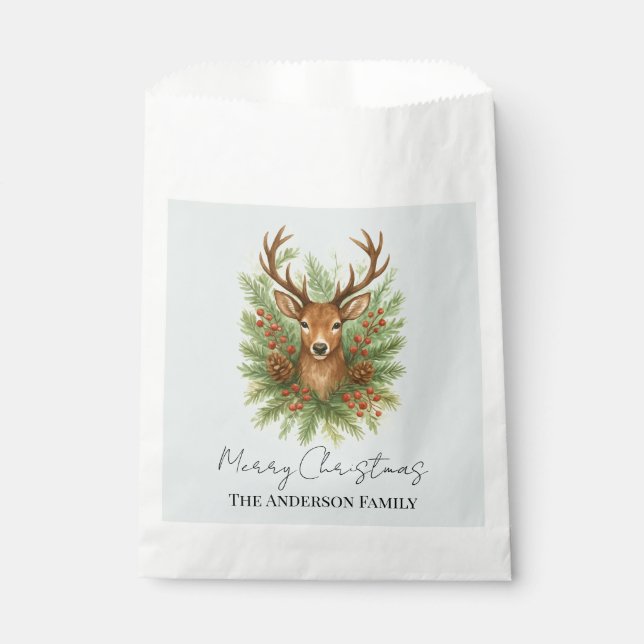 Rustic Woodland Deer Head with Winter Foliage -  Favor Bag (Front)