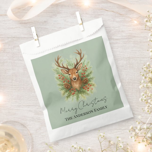 Rustic Woodland Deer Head with Winter Foliage -  Favor Bag (Clipped)
