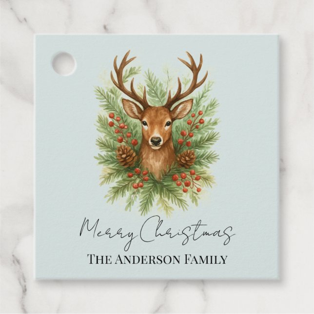 Rustic Woodland Deer Head with Winter Foliage -  Favor Tags (Front)