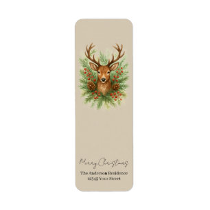 Rustic Woodland Deer Head with Winter Foliage -  Label