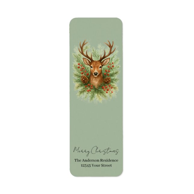 Rustic Woodland Deer Head with Winter Foliage -  Label (Front)