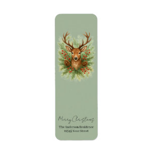 Rustic Woodland Deer Head with Winter Foliage - Label