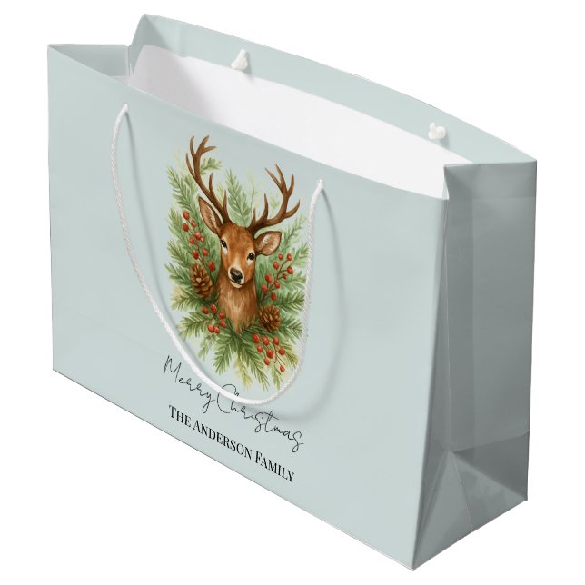 Rustic Woodland Deer Head with Winter Foliage -  Large Gift Bag (Back Angled)