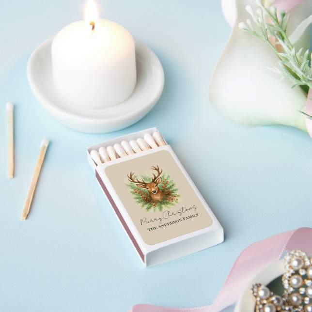 Rustic Woodland Deer Head with Winter Foliage -  Matchboxes (Insitu)