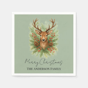 Rustic Woodland Deer Head with Winter Foliage - Napkins