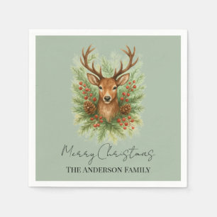 Rustic Woodland Deer Head with Winter Foliage -  Napkins