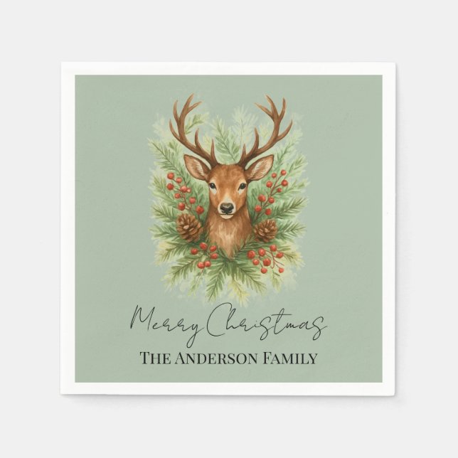 Rustic Woodland Deer Head with Winter Foliage -  Napkins (Front)