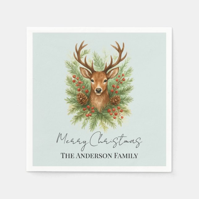 Rustic Woodland Deer Head with Winter Foliage -  Napkins (Front)