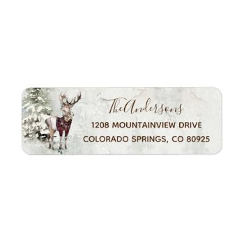 Rustic Woodland Deer In The Snow Label by DP_Holidays at Zazzle