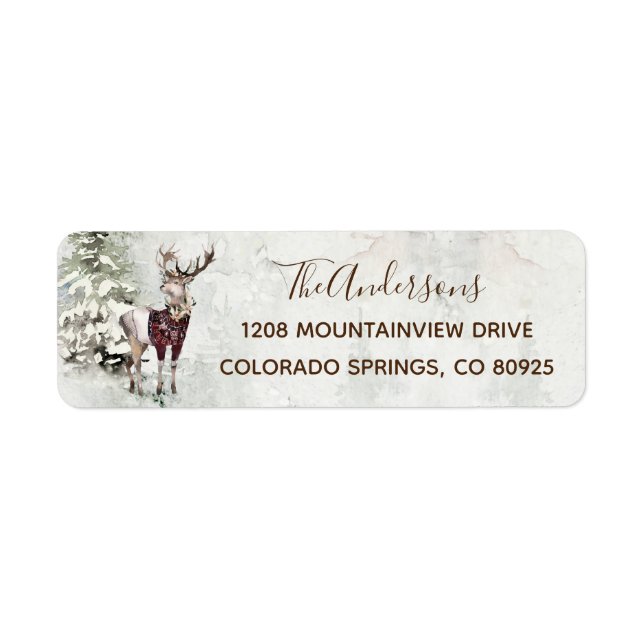 Rustic Woodland Deer in the Snow Label (Front)