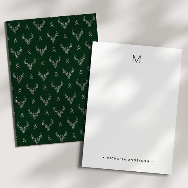 Rustic Woodland Deer Monogram & Name Stationery Note Card (Creator Uploaded)