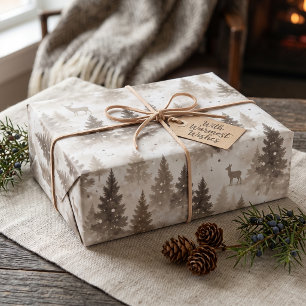 Rustic Woodland Deer Pine Forest Christmas  Wrapping Paper Sheets