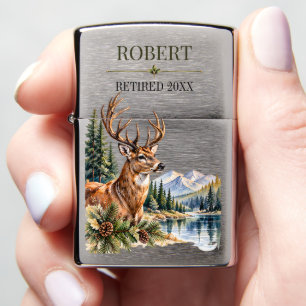 Rustic Woodland Deer Retirement Keepsake Zippo Lighter